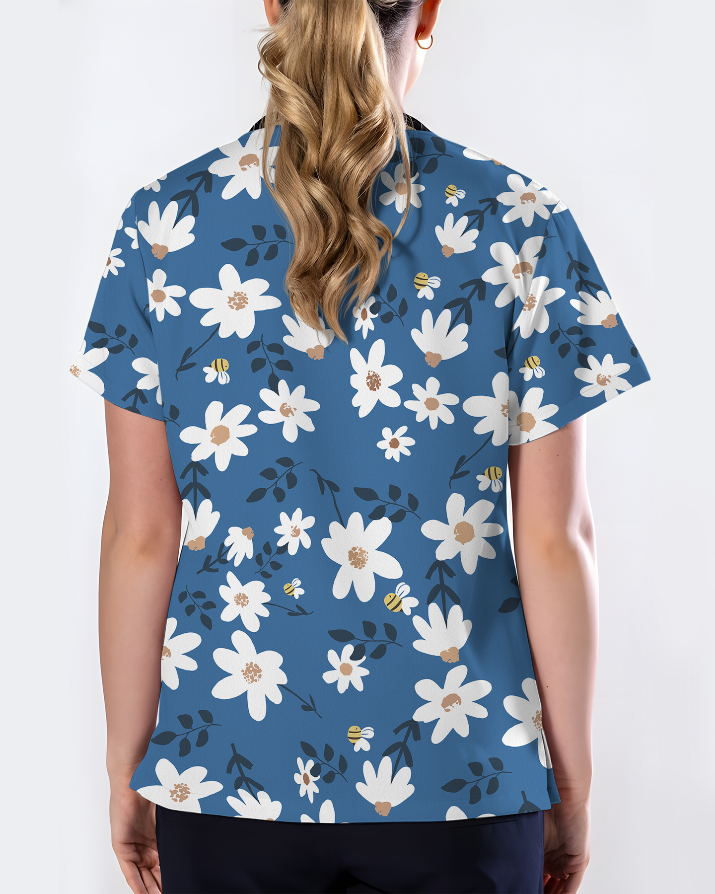 Dusky Daisy Vintage Floral Mood Women Scrub Top