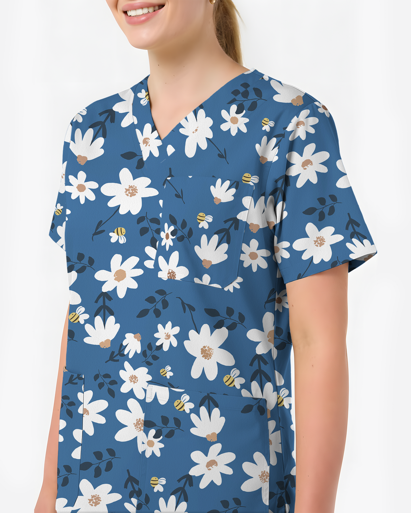 Dusky Daisy Vintage Floral Mood Women Scrub Top