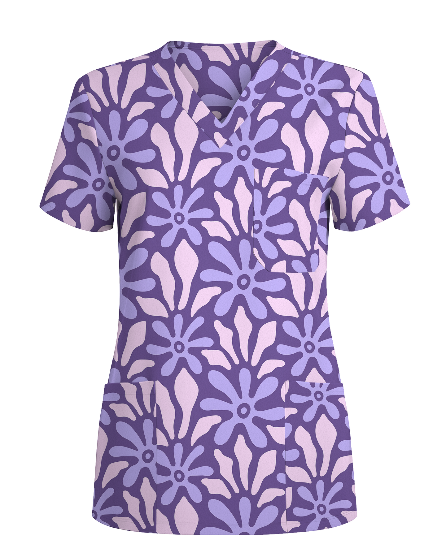 Purple Blooms Lavender Garden Glow Women Scrub Top