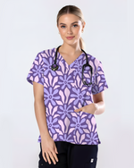 Purple Blooms Lavender Garden Glow Women Scrub Top