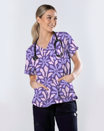 Purple Blooms Lavender Garden Glow Women Scrub Top