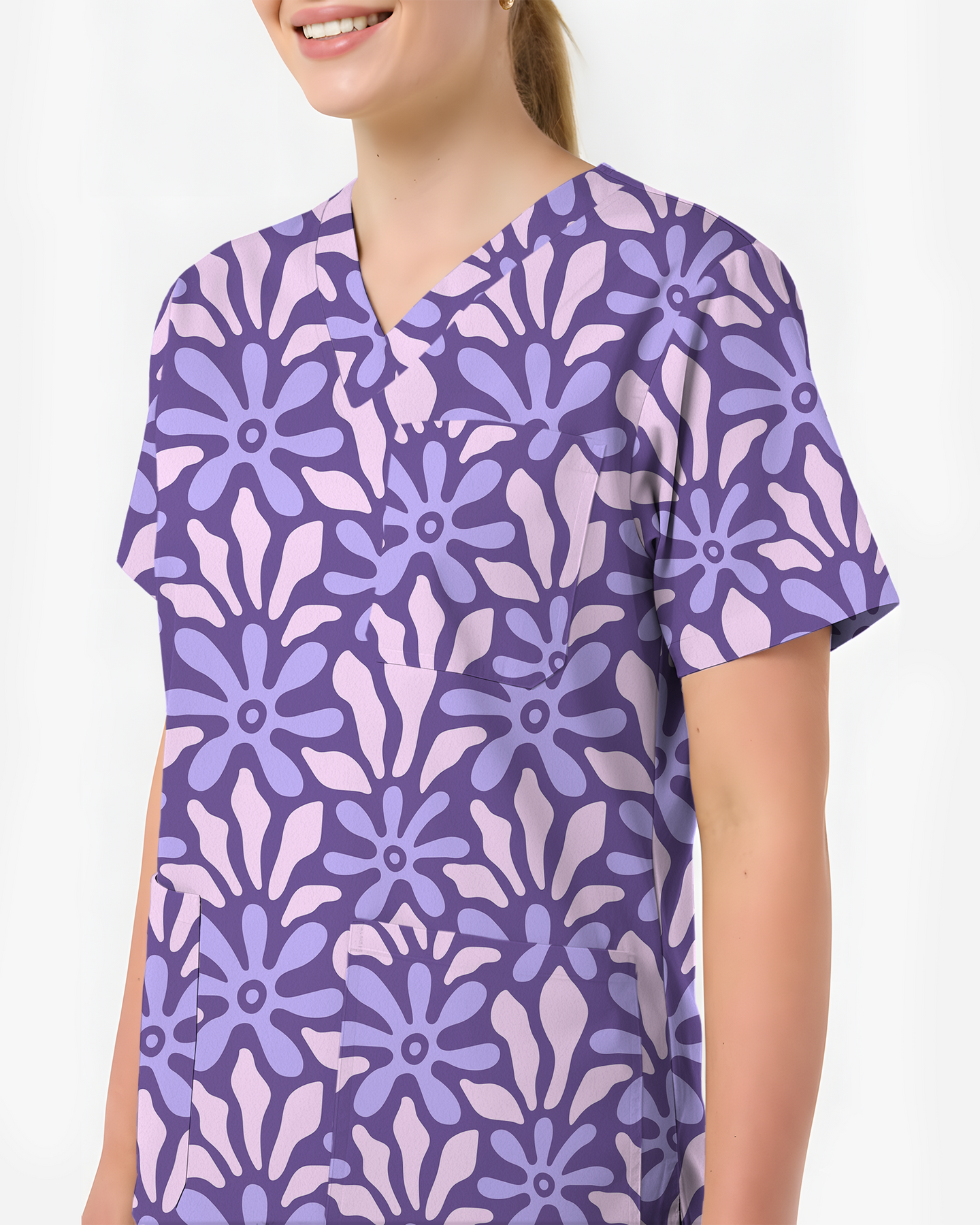 Purple Blooms Lavender Garden Glow Women Scrub Top