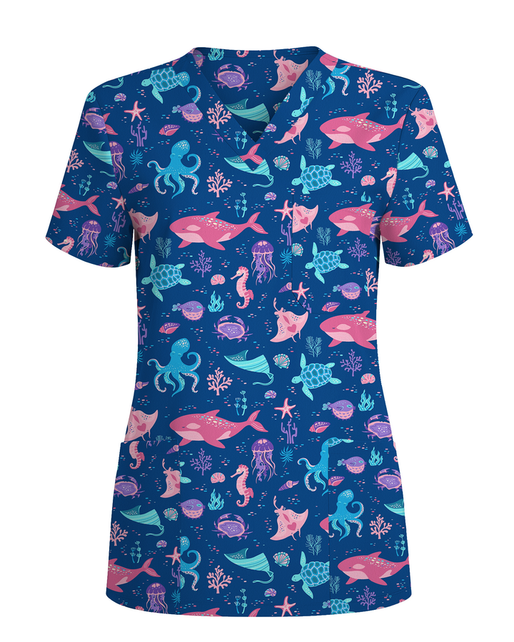 Deep Sea Delight Ocean Dreamscape Women Scrub Top