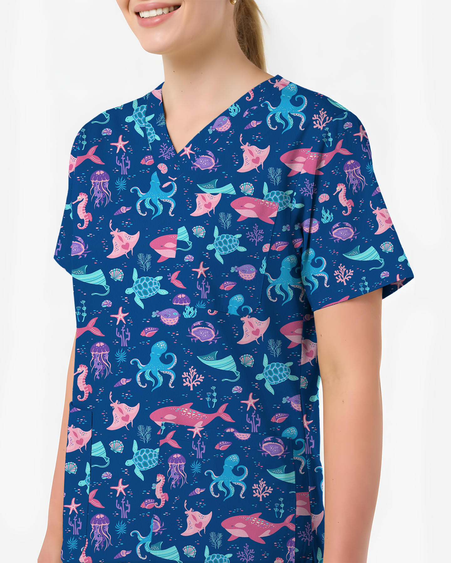 Deep Sea Delight Ocean Dreamscape Women Scrub Top
