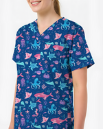 Deep Sea Delight Ocean Dreamscape Women Scrub Top