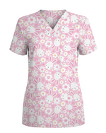Playful Rabbits Meadow Garden Charm Women Scrub Top