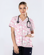 Playful Rabbits Meadow Garden Charm Women Scrub Top
