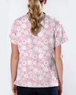 Playful Rabbits Meadow Garden Charm Women Scrub Top