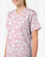 Playful Rabbits Meadow Garden Charm Women Scrub Top