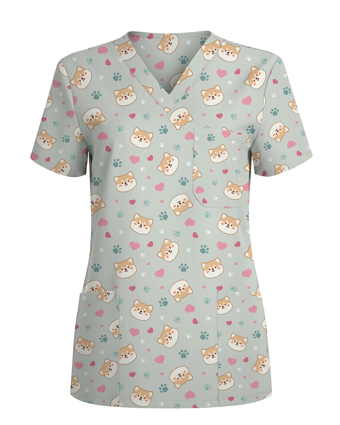 Shiba Inu Playful Kawaii Spirit Women Scrub Top