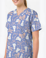 Bunny Ribbons Whimsical Spring Delight Women Scrub Top