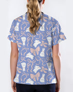 Bunny Ribbons Whimsical Spring Delight Women Scrub Top