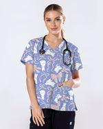 Bunny Ribbons Whimsical Spring Delight Women Scrub Top