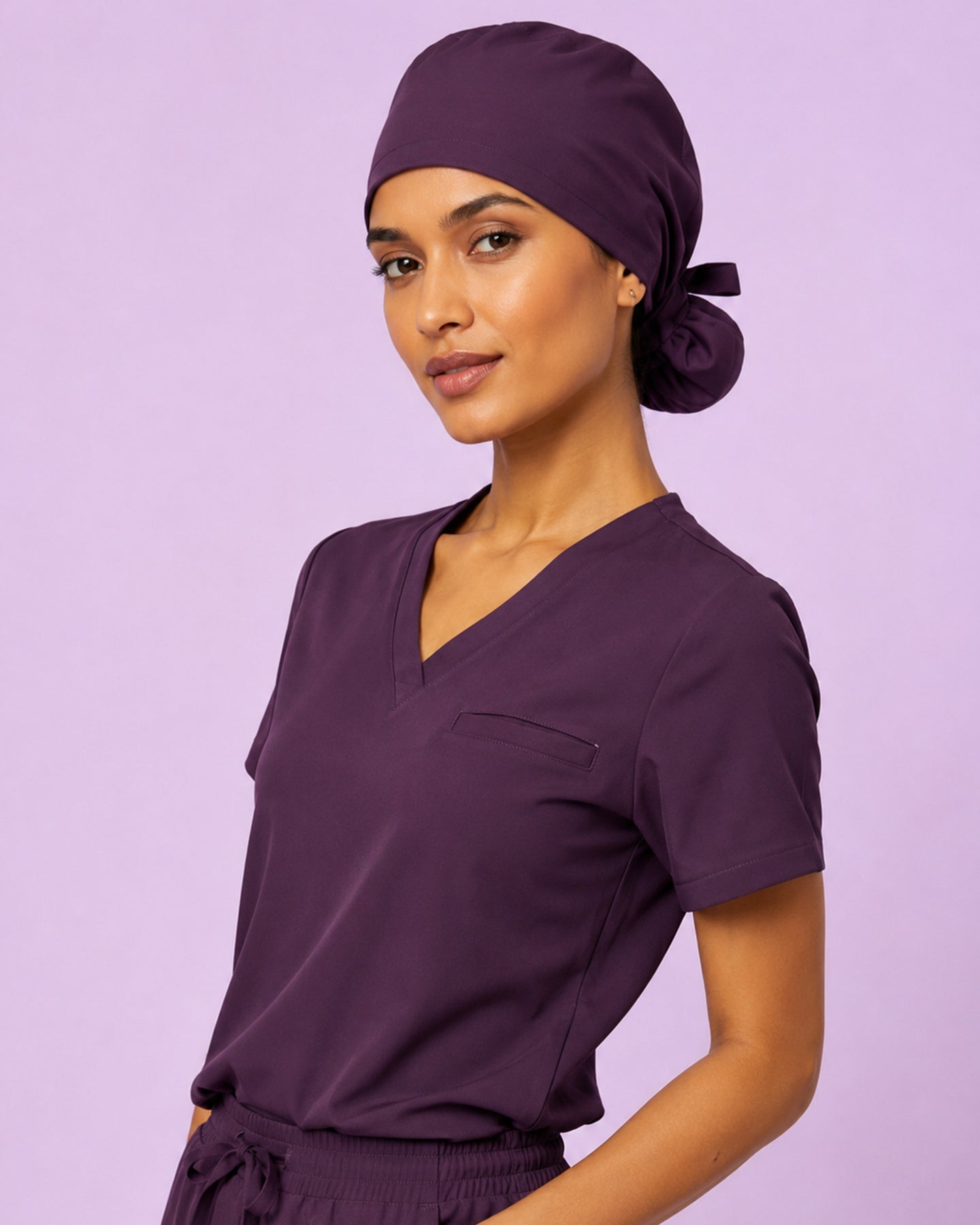 Premium Satin-Lined Scrub Cap Deep Eggplant
