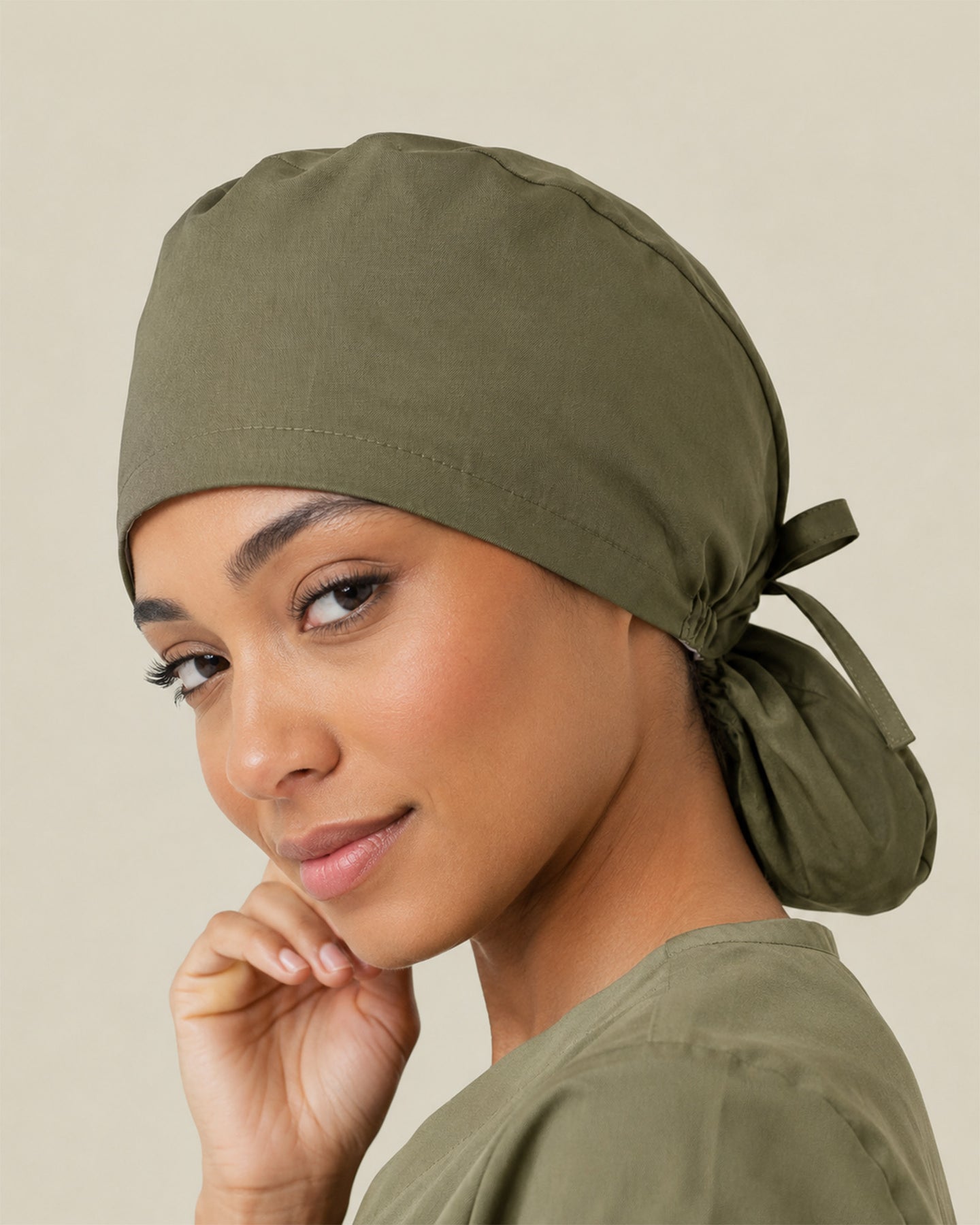 Premium Satin-Lined Scrub Cap Olive