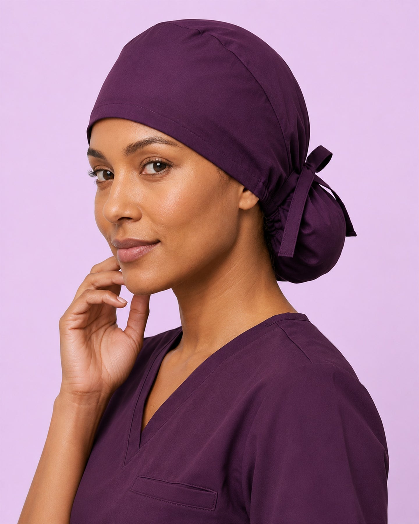 Premium Satin-Lined Scrub Cap Deep Eggplant