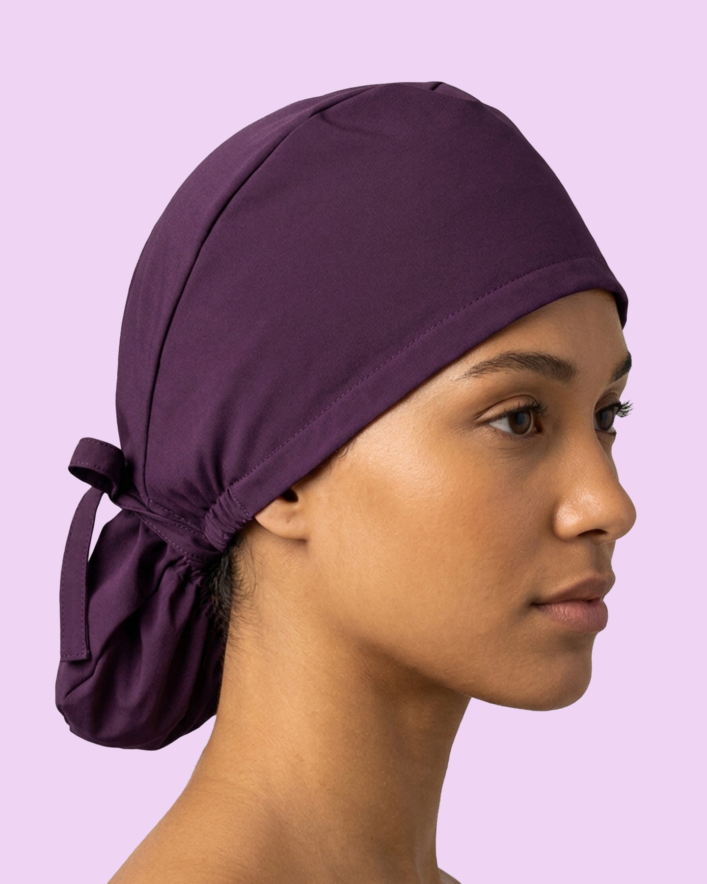 Premium Satin-Lined Scrub Cap Deep Eggplant