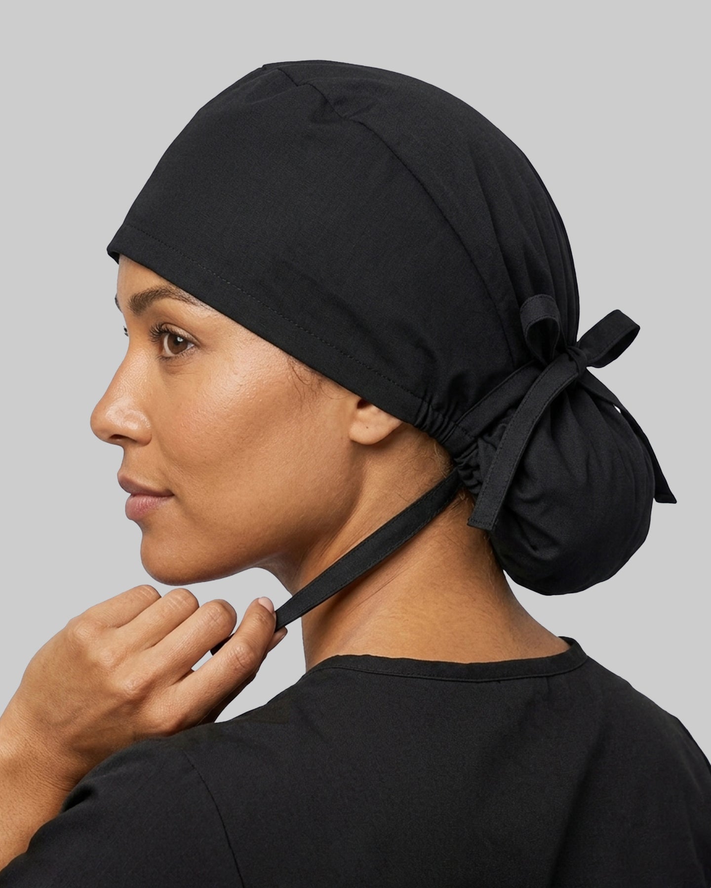Premium Satin-Lined Scrub Cap Black