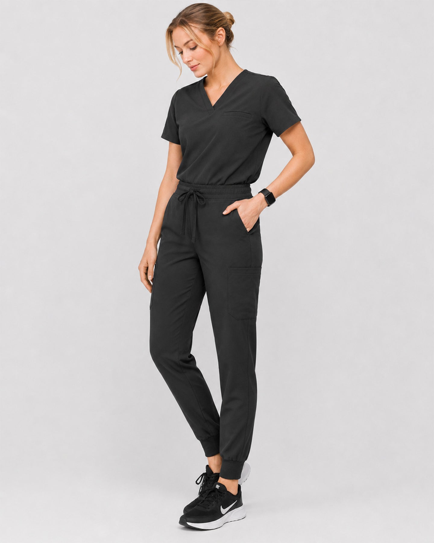 Women's One-Pocket V-neck Scrub Top Charcoal