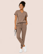 Women's One-Pocket V-neck Scrub Top Mocha