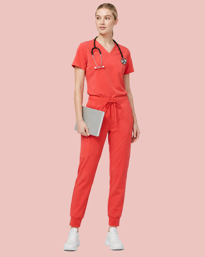Women's 6-Pocket Jogger Scrub Pant Coral