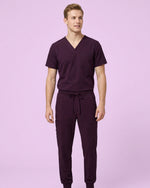Men's One-Pocket V-neck Scrub Top Deep Eggplant
