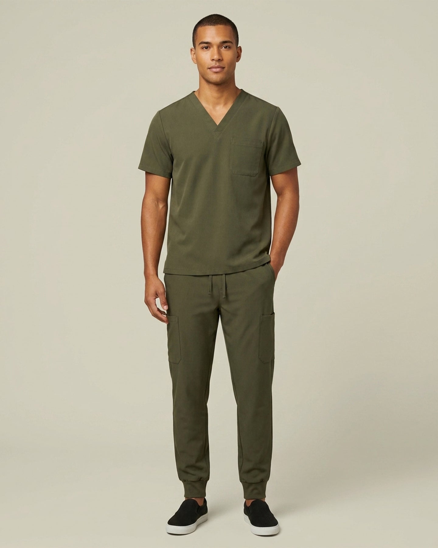 Men's One-Pocket V-neck Scrub Top Olive