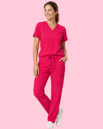 Women's One-Pocket V-neck Scrub Top Sangria