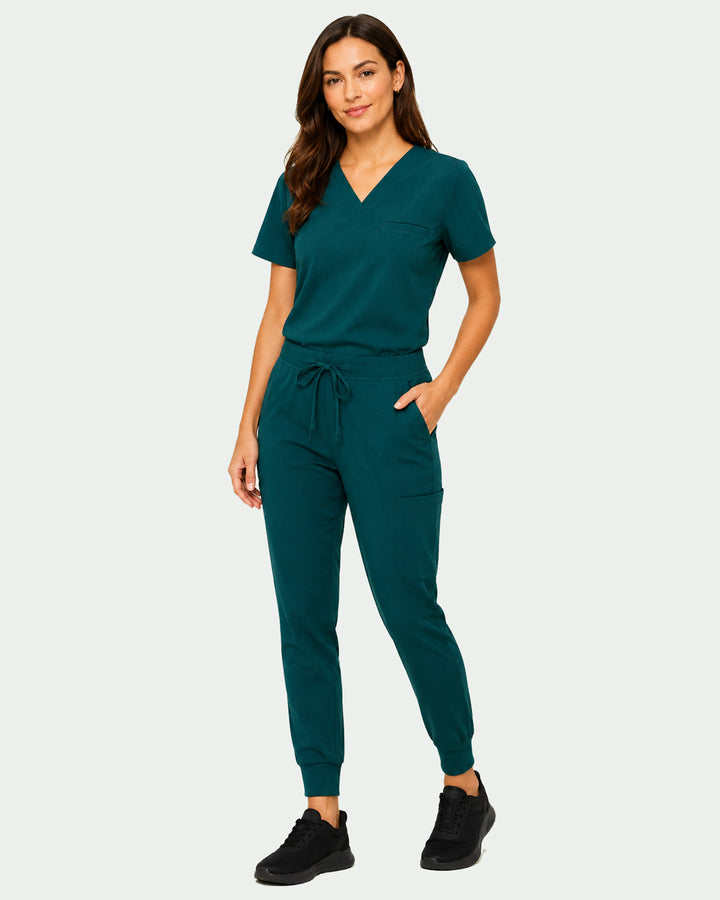 Women's One-Pocket V-neck Scrub Top Midnight Green