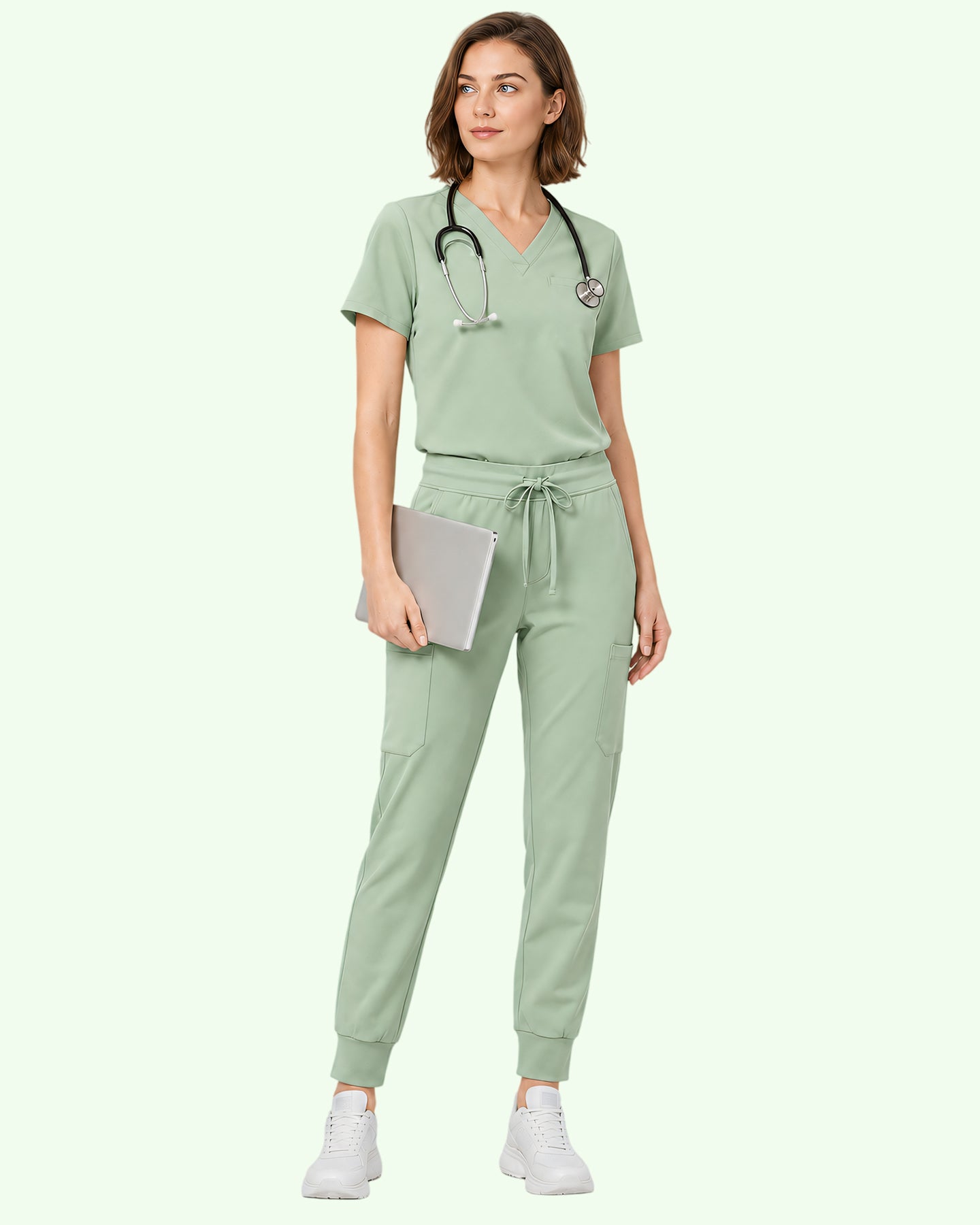 Women's One-Pocket V-neck Scrub Top Mint
