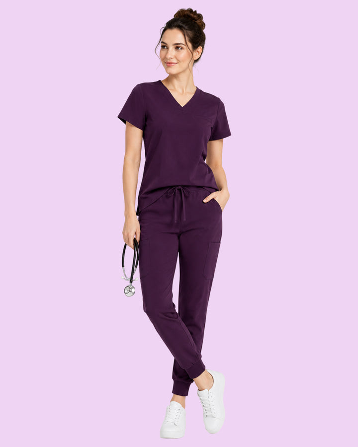 Women's 6-Pocket Jogger Scrub Pant Deep Eggplant