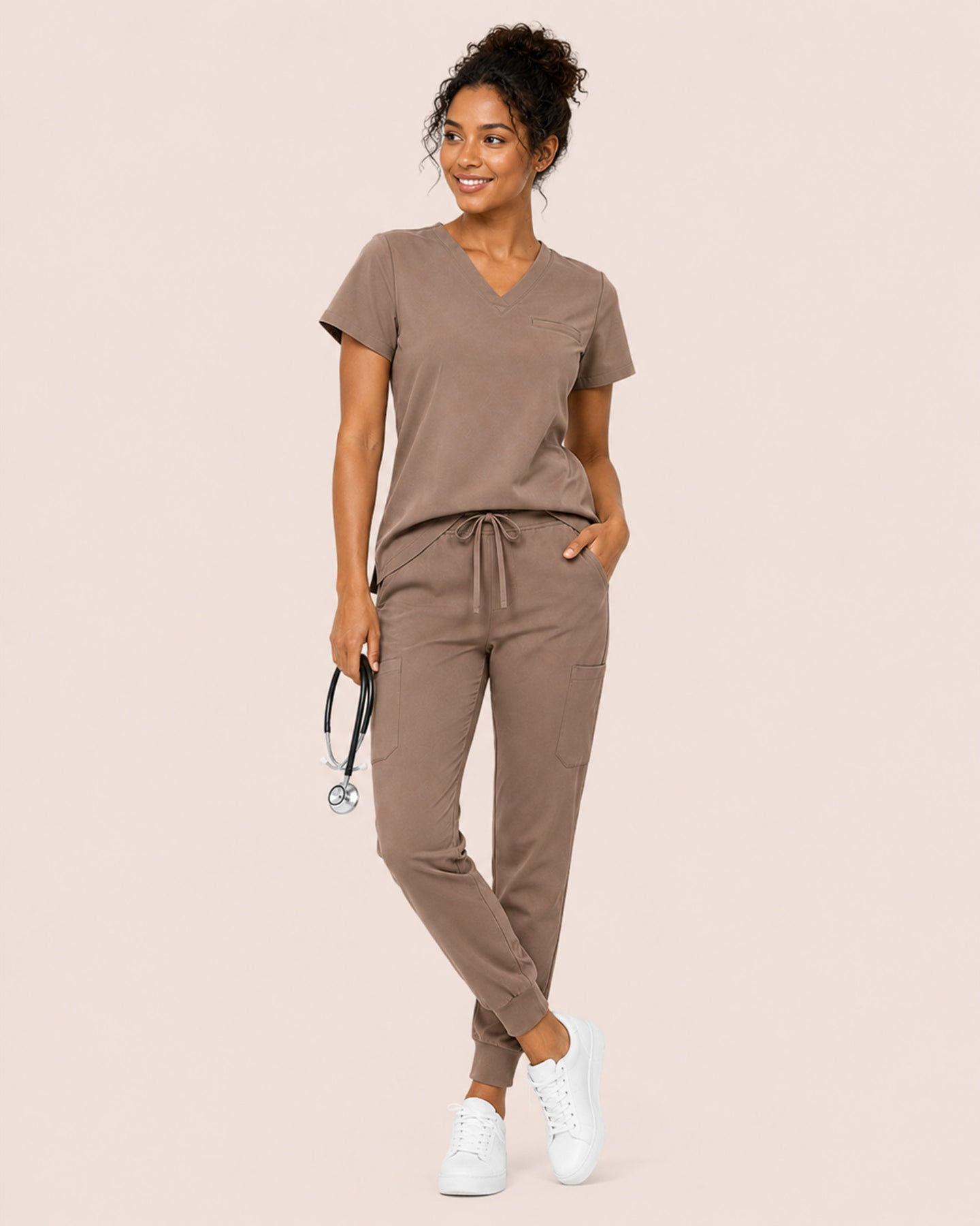 Women's 6-Pocket Jogger Scrub Pant Mocha