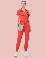 Women's One-Pocket V-neck Scrub Top Coral