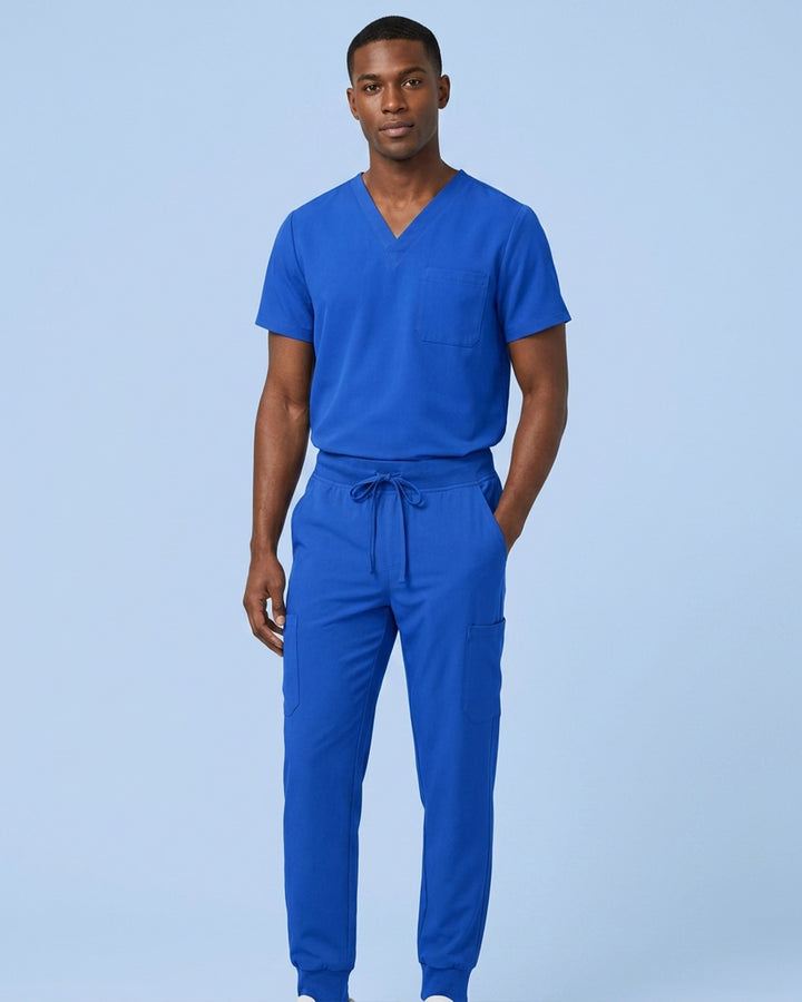 Men's One-Pocket V-neck Scrub Top Royal Blue
