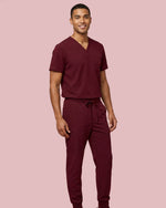 Men's One-Pocket V-neck Scrub Top Burgundy