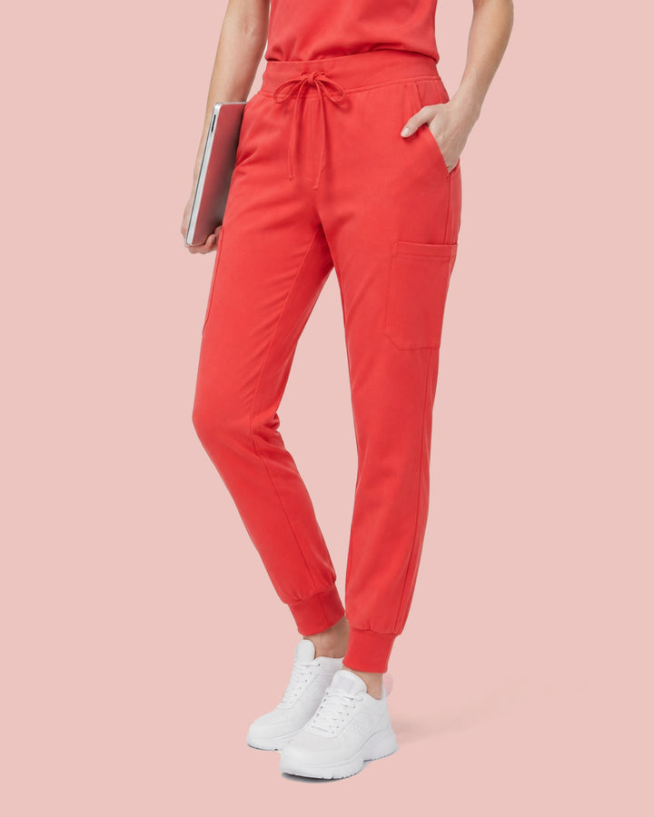 Women's 6-Pocket Jogger Scrub Pant Coral
