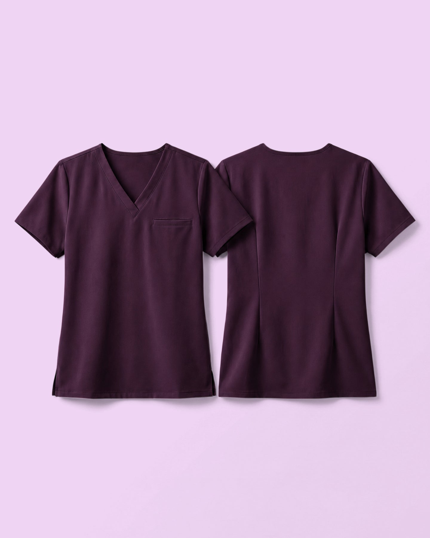 Women's One-Pocket V-neck Scrub Top Deep Eggplant