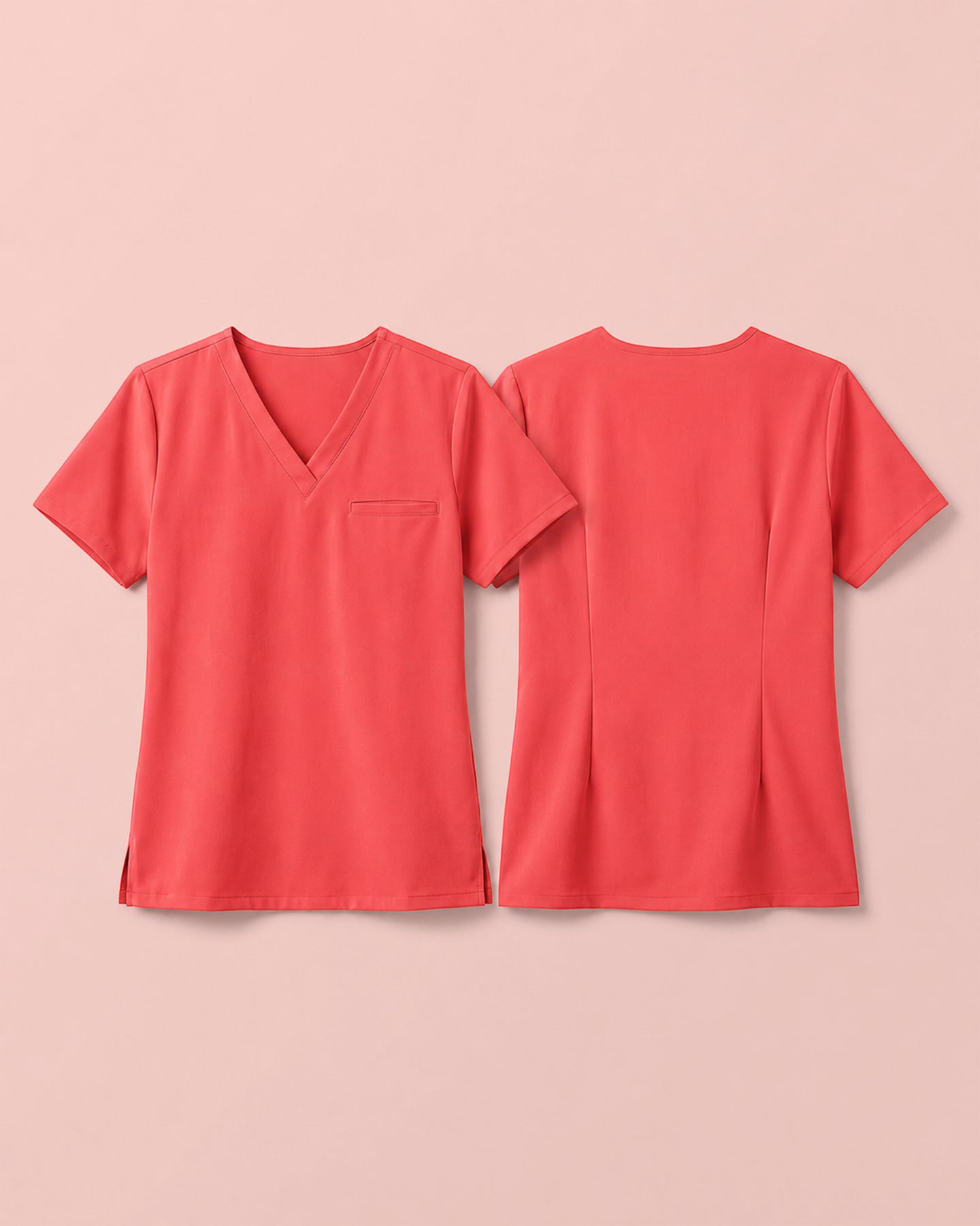 Women's One-Pocket V-neck Scrub Top Coral