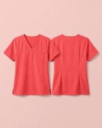 Women's One-Pocket V-neck Scrub Top Coral