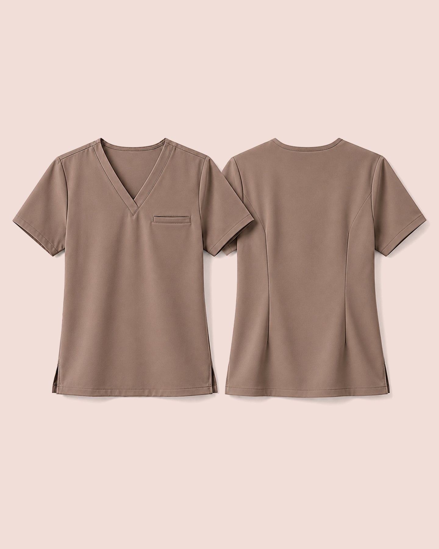 Women's One-Pocket V-neck Scrub Top Mocha