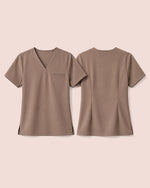 Women's One-Pocket V-neck Scrub Top Mocha