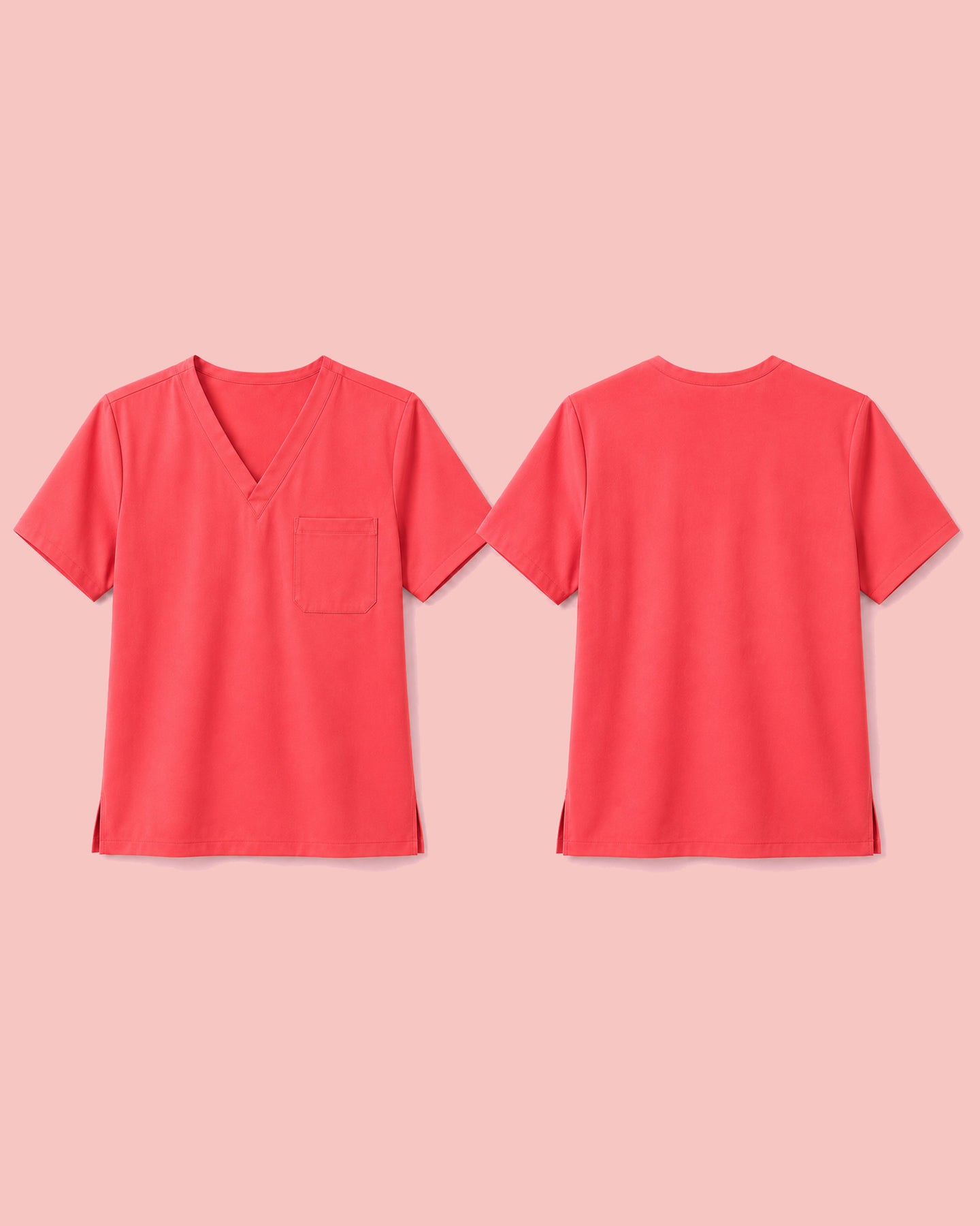 Men's One-Pocket V-neck Scrub Top Coral