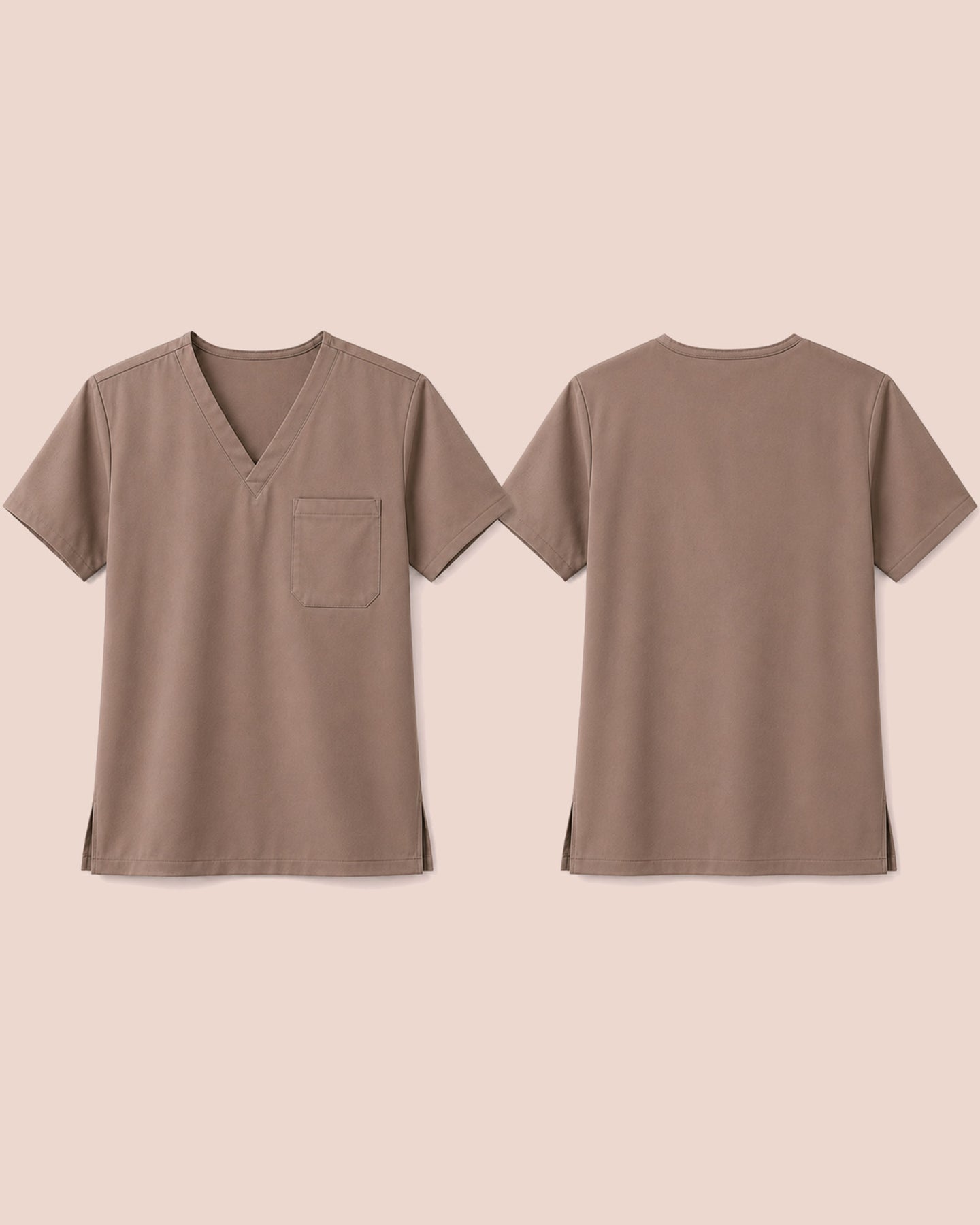 Men's One-Pocket V-neck Scrub Top Mocha