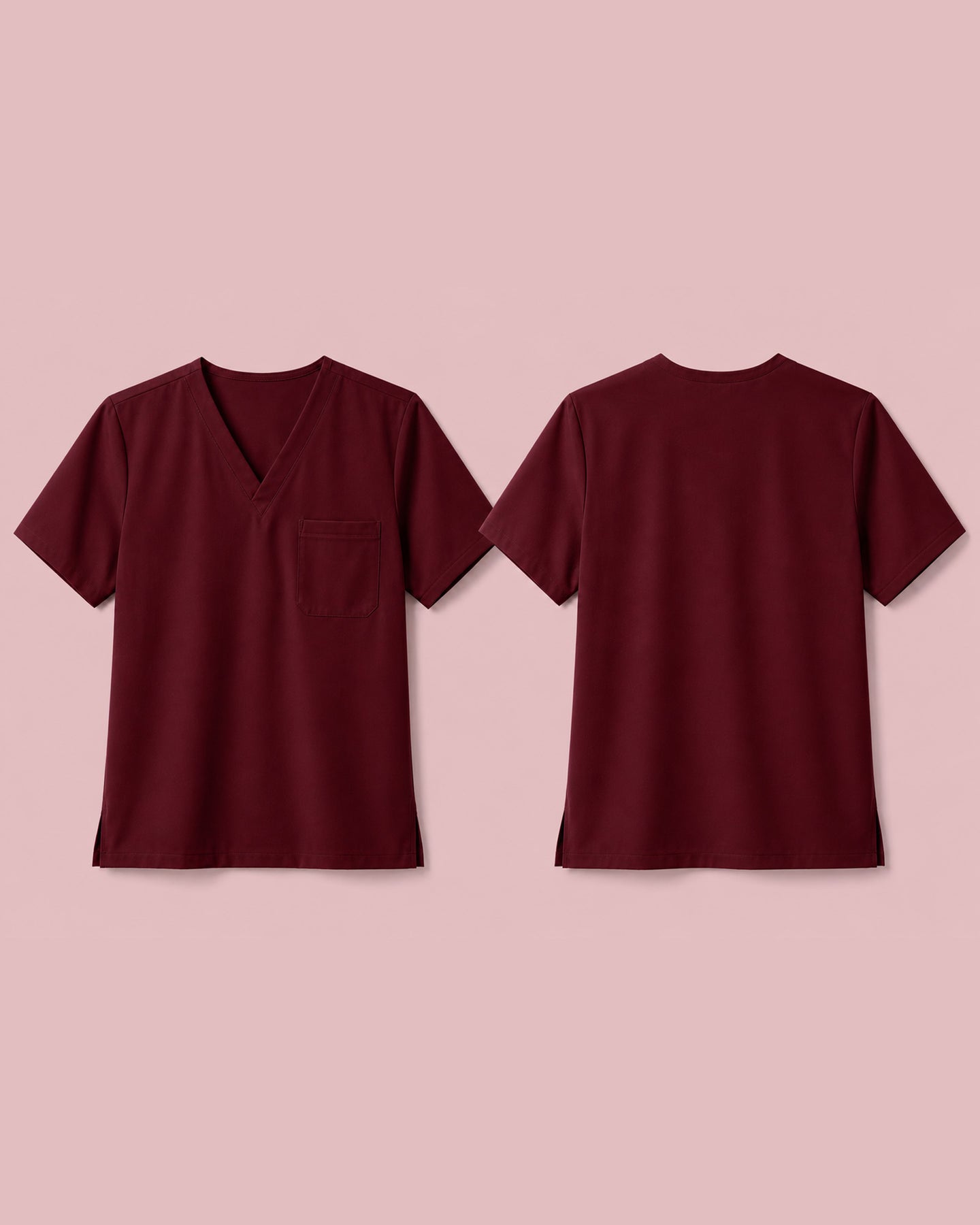Men's One-Pocket V-neck Scrub Top Burgundy