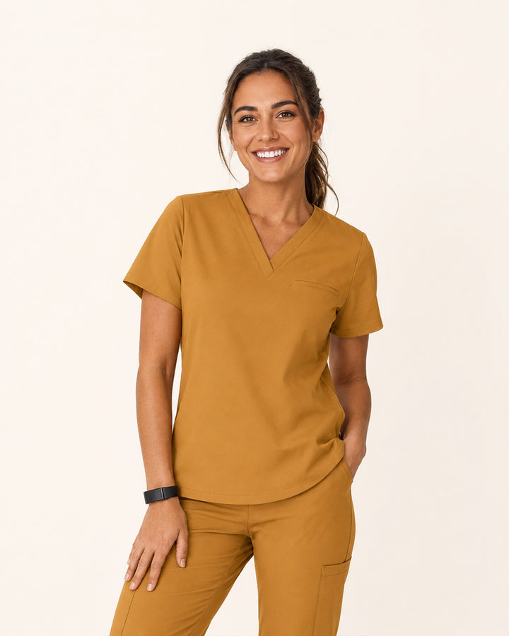 Women's One-Pocket V-neck Scrub Top Cider