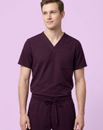 Men's One-Pocket V-neck Scrub Top Deep Eggplant