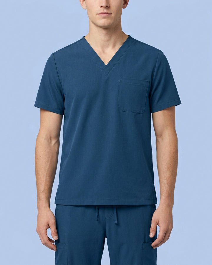 Men's One-Pocket V-neck Scrub Top Ocean