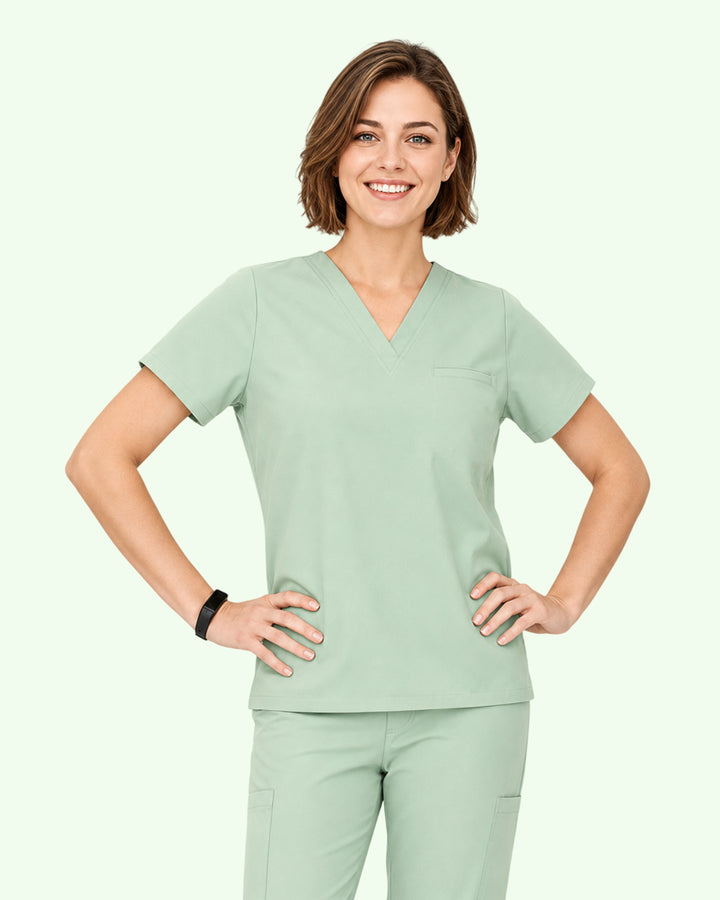 Women's One-Pocket V-neck Scrub Top Mint