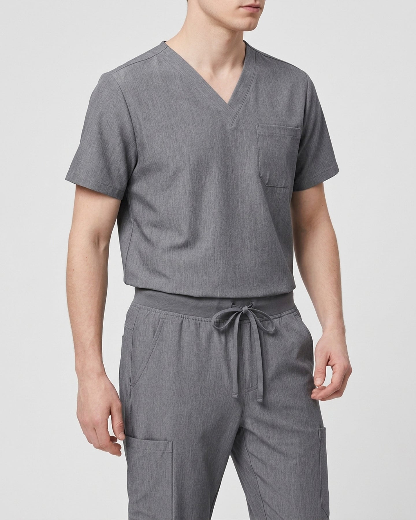 Men's One-Pocket V-neck Scrub Top Heather Gray