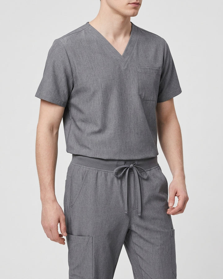 Men's One-Pocket V-neck Scrub Top Heather Gray